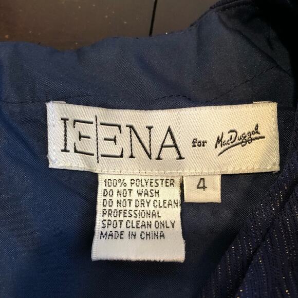 IEENA for Mac Duggal navy metallic tiered ruffle sleeveless midi formal dress 4 - Picture 9 of 16